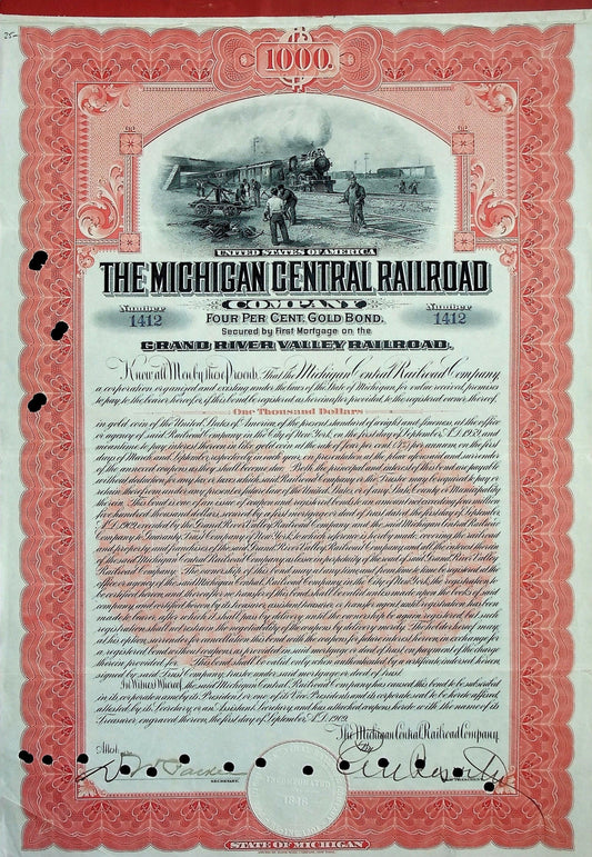 The Michigan Central Railroad Gold Bond Certificate from 1950s