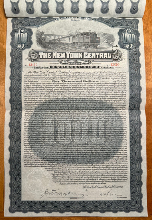 New York Central Railroad Company Bond (with coupons)