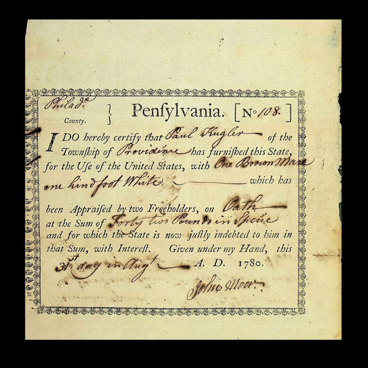 Pennsylvania Revolutionary War Supply Certificate – 1780