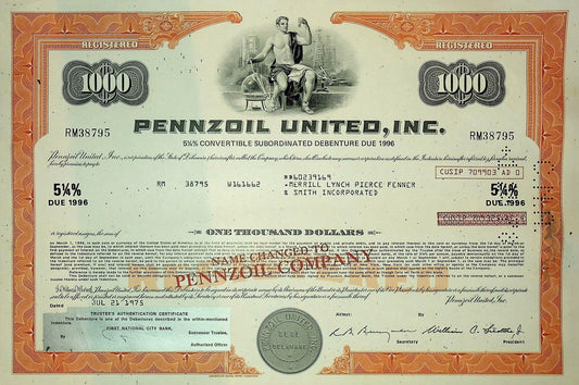 Pennzoil United Inc (now Shell) Bond Certificate