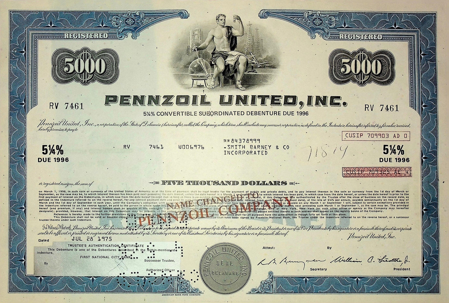 Pennzoil United Inc (now Shell) Bond Certificate