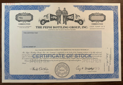 Pepsi Bottling Group, Inc. Stock Certificate Specimen