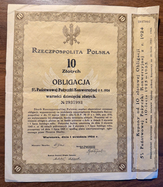 Republic of Poland Loan Bond from 1924