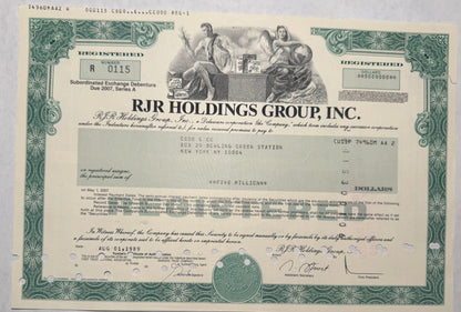 RJR Holdings (Nabisco / Tobacco Company), Inc Stock Certificate