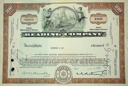 Reading Company (Railroad) Stock Certificate from 1960s