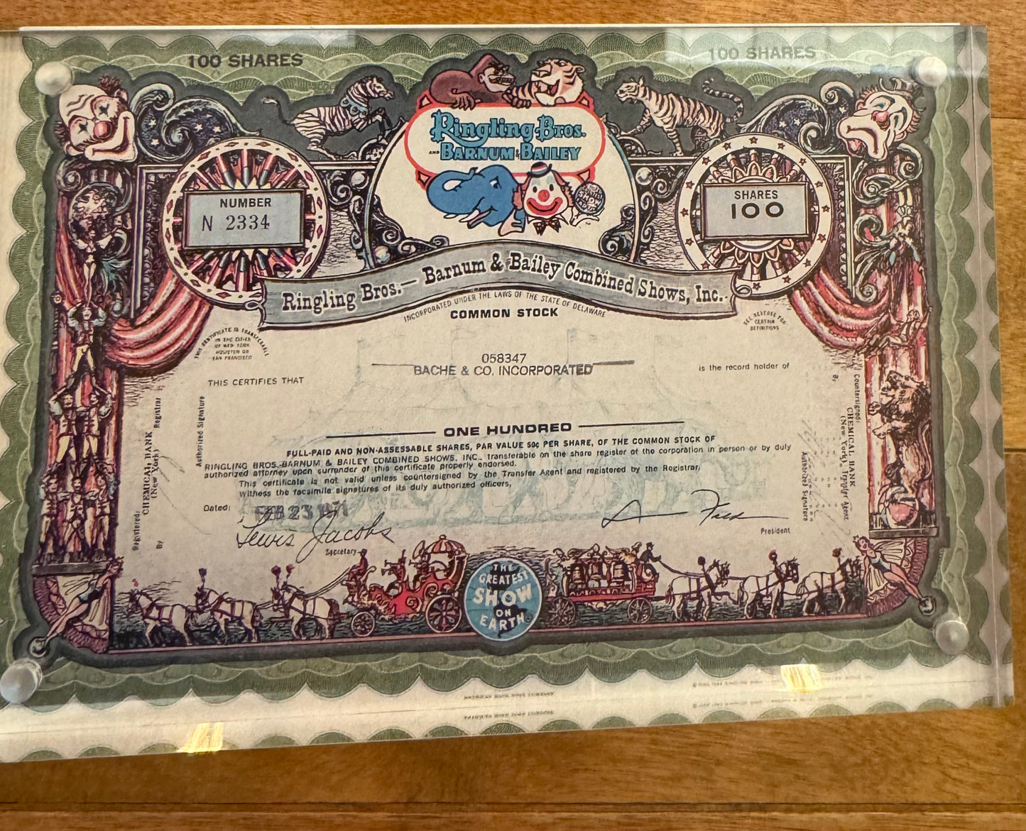 Ringling Bros. Barnum Bailey Stock Certificate Post Card