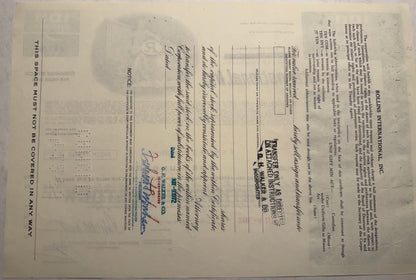 Rollins International (Pest Control & Trucking) Inc Stock Certificate