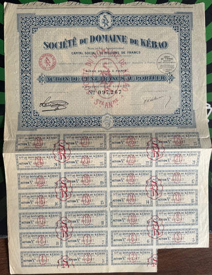 Societe Du Domain De Kebao (French/ Vietnam Coal Mining) Bond Certificate