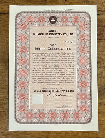 Sankyo Aluminum Industry Warrant Certificate