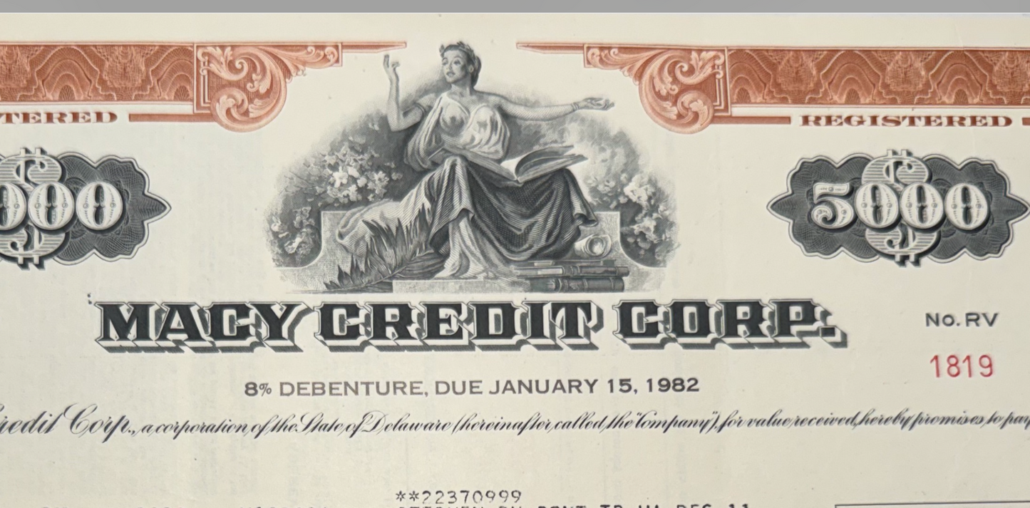 Macy Credit Corporation Bond Certificate ($5,000)