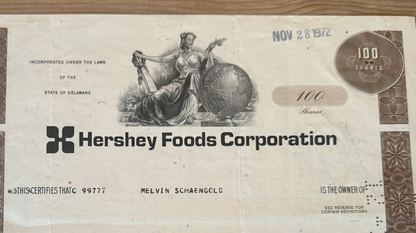 Hershey Foods Corp Stock Certificate (Chocolate Company)