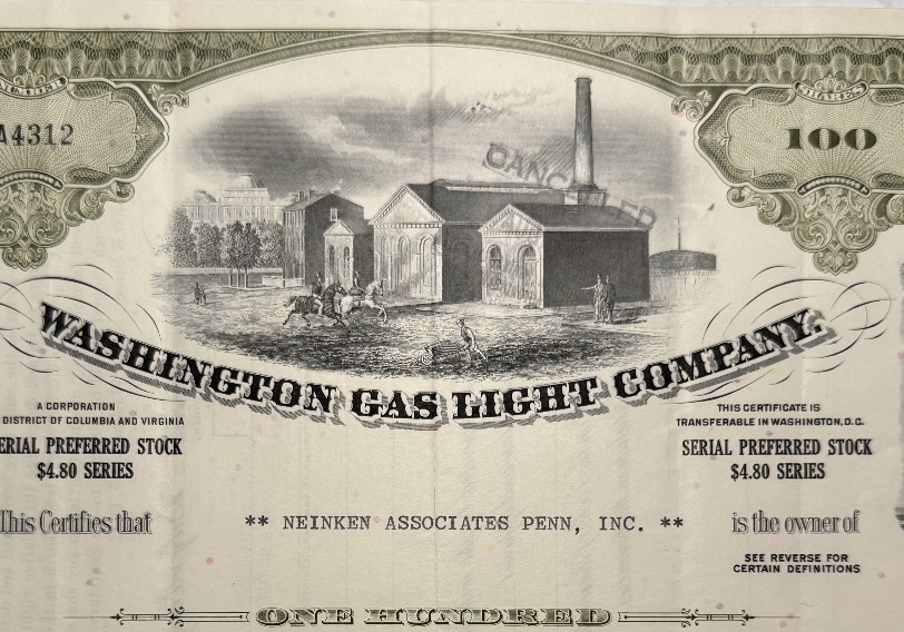 Washington Gas Light Company Stock Certificate