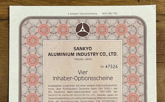 Sankyo Aluminum Industry Warrant Certificate