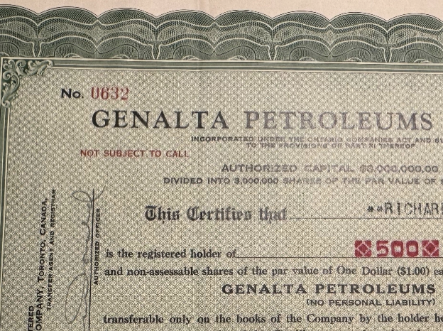 Genalta Petroleums Limited Stock Certificate