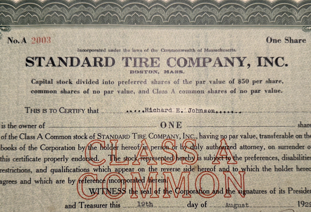 Standard Tire Company Inc Stock Certificate