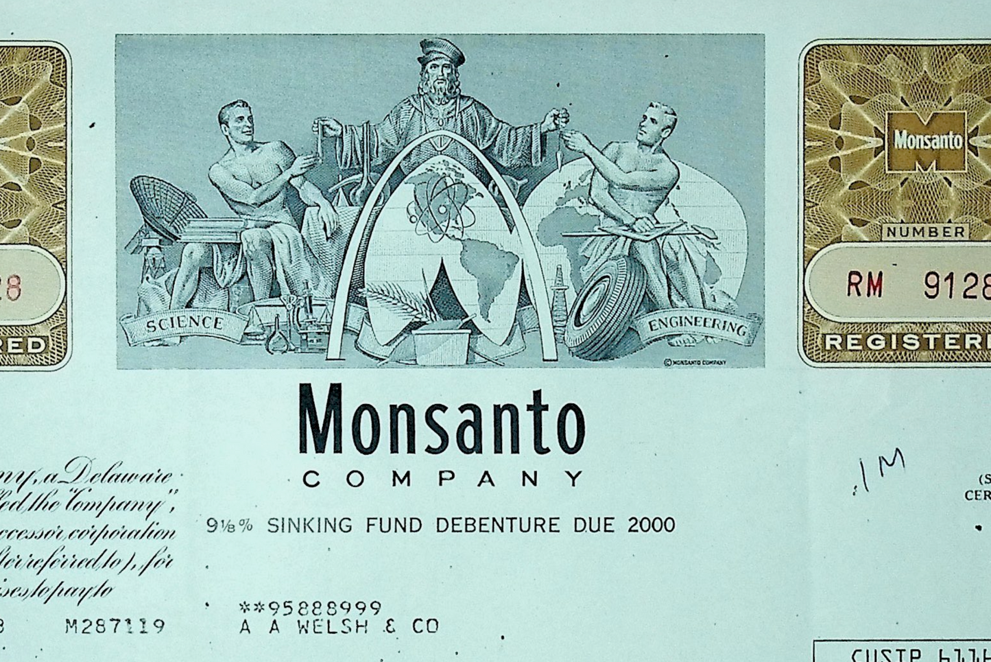 Monsanto (now Bayer) Bond Certificate 1970s