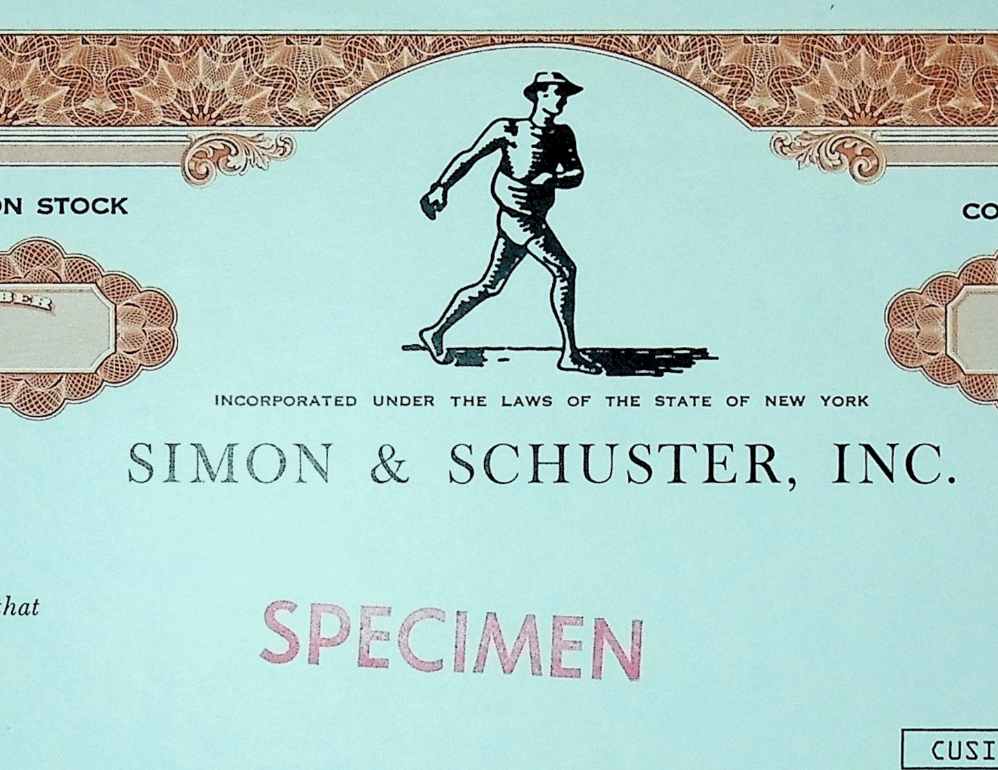 Simon & Schuster, Inc. Stock Certificate Specimen