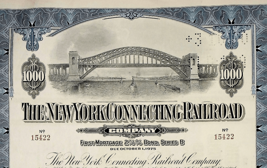 New York Connecting Railroad Company (NYC's Hell Gate Bridge) Bond from 1945