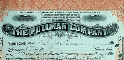 The Pullman Company Stock Certificate from 1925 (Luxury Train Cars)