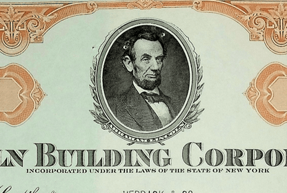 Lincoln Building Company (with Abraham Lincoln's Photo) Stock Certificate - 1 Grand Central Bdlg