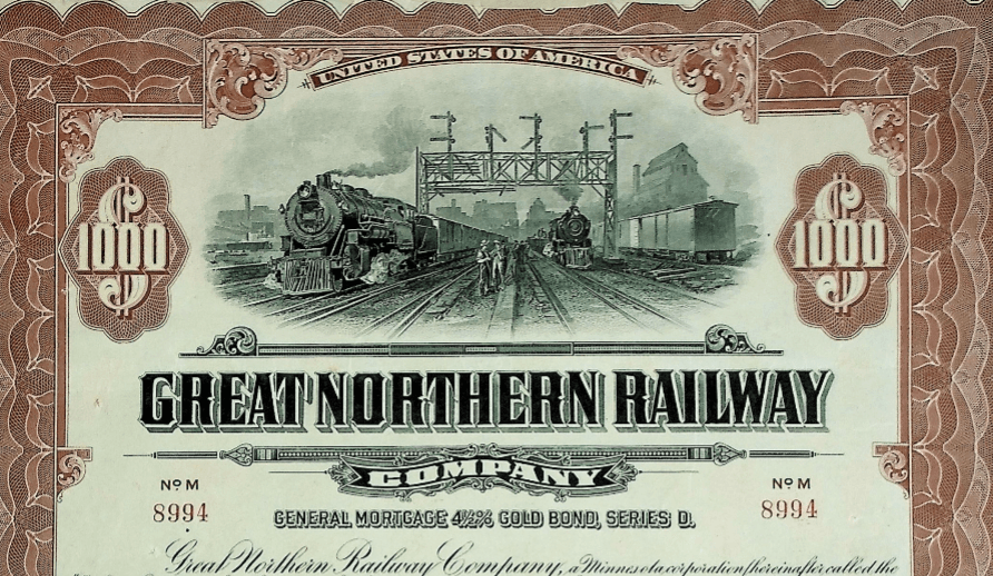 The Great Northern Railway Company Bond Certificate from 1946 (Saint Paul to Seattle)