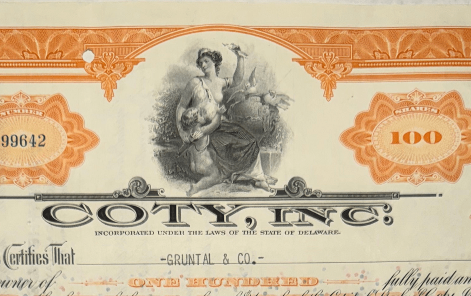 Coty, Inc Stock Certificate from 1939 (Orange)