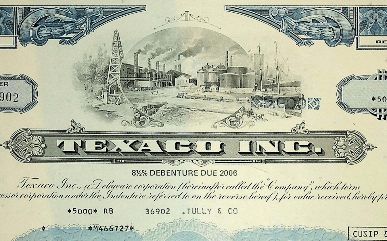 Texaco Inc (now Chevron) Bond Certificate