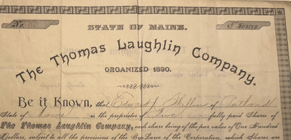 The Thomas Laughlin Company Stock Certificate (from 1891 with signatures!)