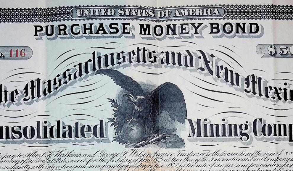 Massachusetts & New Mexico Consolidated Mining Company Bond Certificate 1882