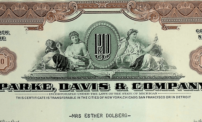 Park, Davis and Company (now Pfizer) Stock Certificate