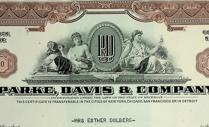 Park, Davis and Company (now Pfizer) Stock Certificate