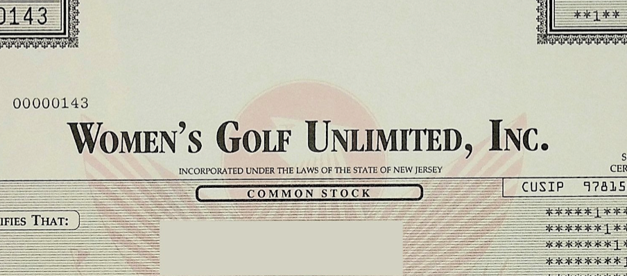 Women's Golf Unlimited Inc Stock Certificate from 2003