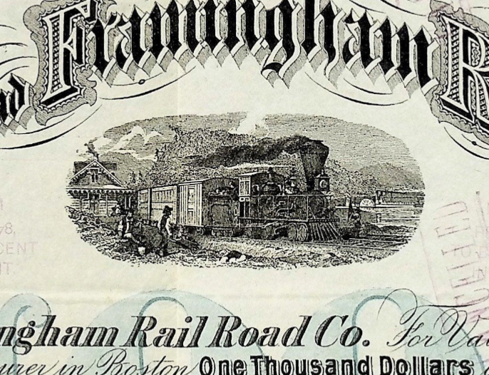 Mansfield & Framingham (Massachusetts) Railroad Company Bond Certificate - Rare from 1870s