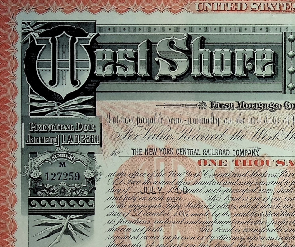 West Shore Railroad Company Bond 1940s