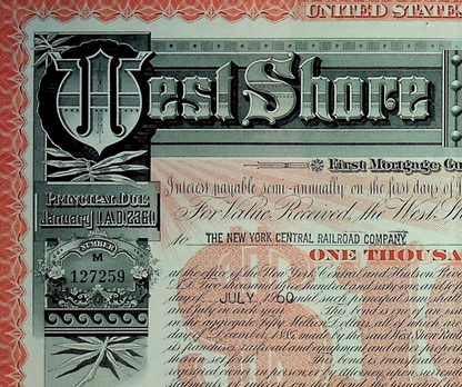 West Shore Railroad Company Bond 1940s