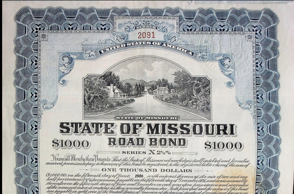 State of Missouri Road Bond Certificate