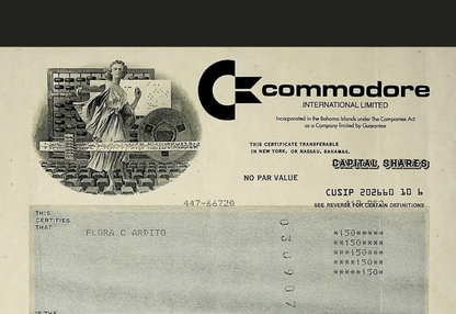 Commodore International (Commodore 64) Stock Certificate from 1983