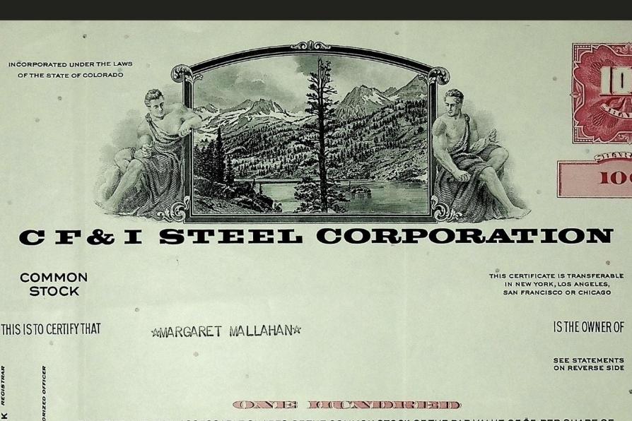 CF&I (Colorado Fuel and Iron) Steel Corporation Stock Certificate from 1969