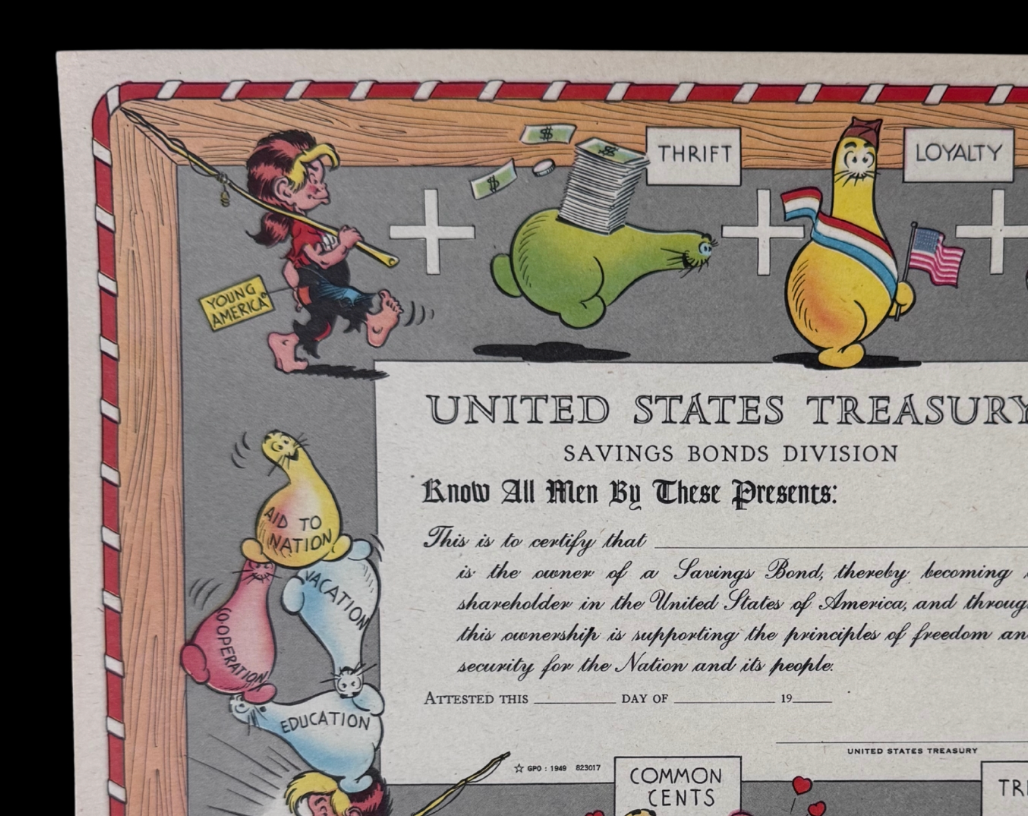 Al Capp Designed United States Treasury Bond from 1950s