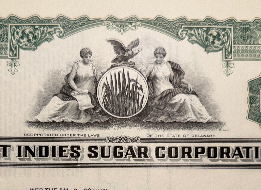 West Indies Sugar Corporation Stock Certificate from 1940s