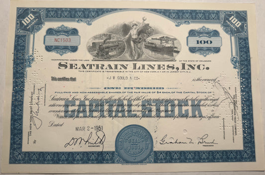 Seatrain Lines Inc Stock Certificate