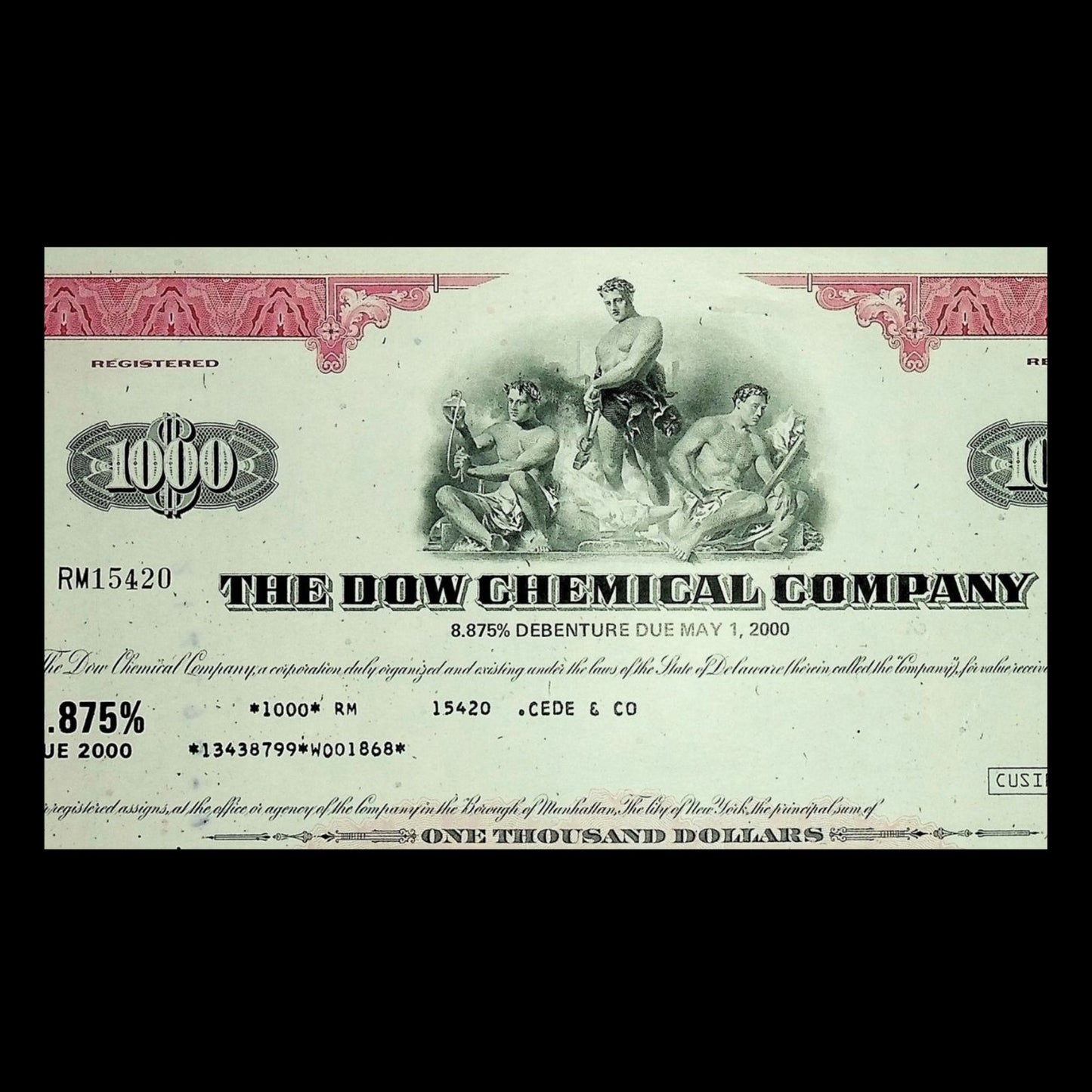 The Dow Chemical Company Bond Certificate from 1970s