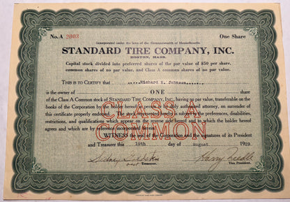 Standard Tire Company Inc Stock Certificate