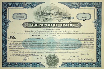 Texaco Inc (now Chevron) Bond Certificate