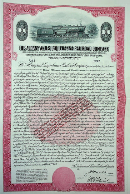 The Albany and Susquehanna Railroad Company Bond from 1946 with coupons