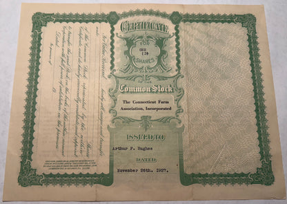 The Connecticut Farm Association Stock Certificate