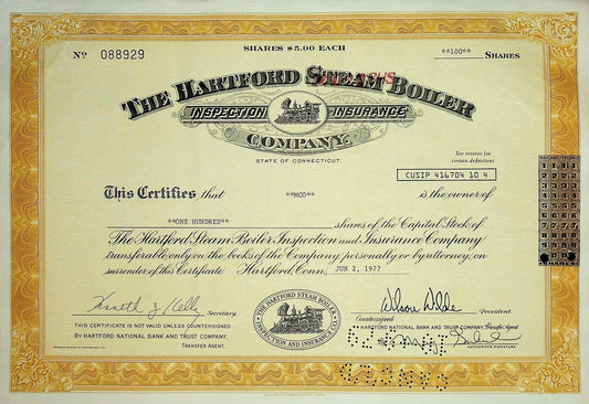 The Hartford Steam Boiler Inspection Insurance Stock Certificate