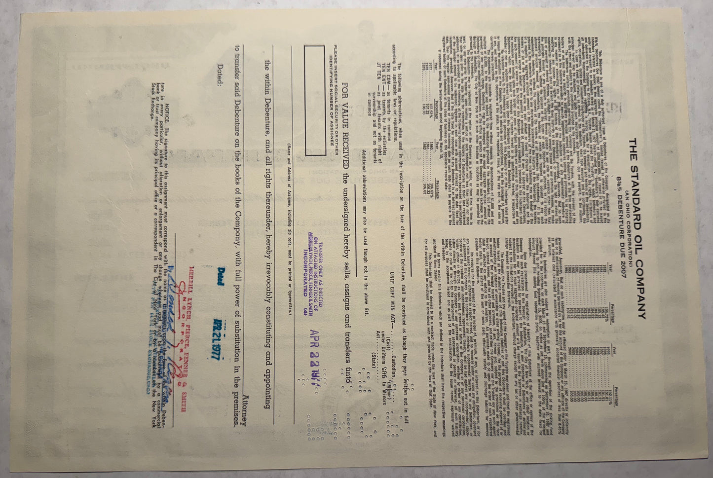 The Standard Oil Company (Ohio) Bond Certificate