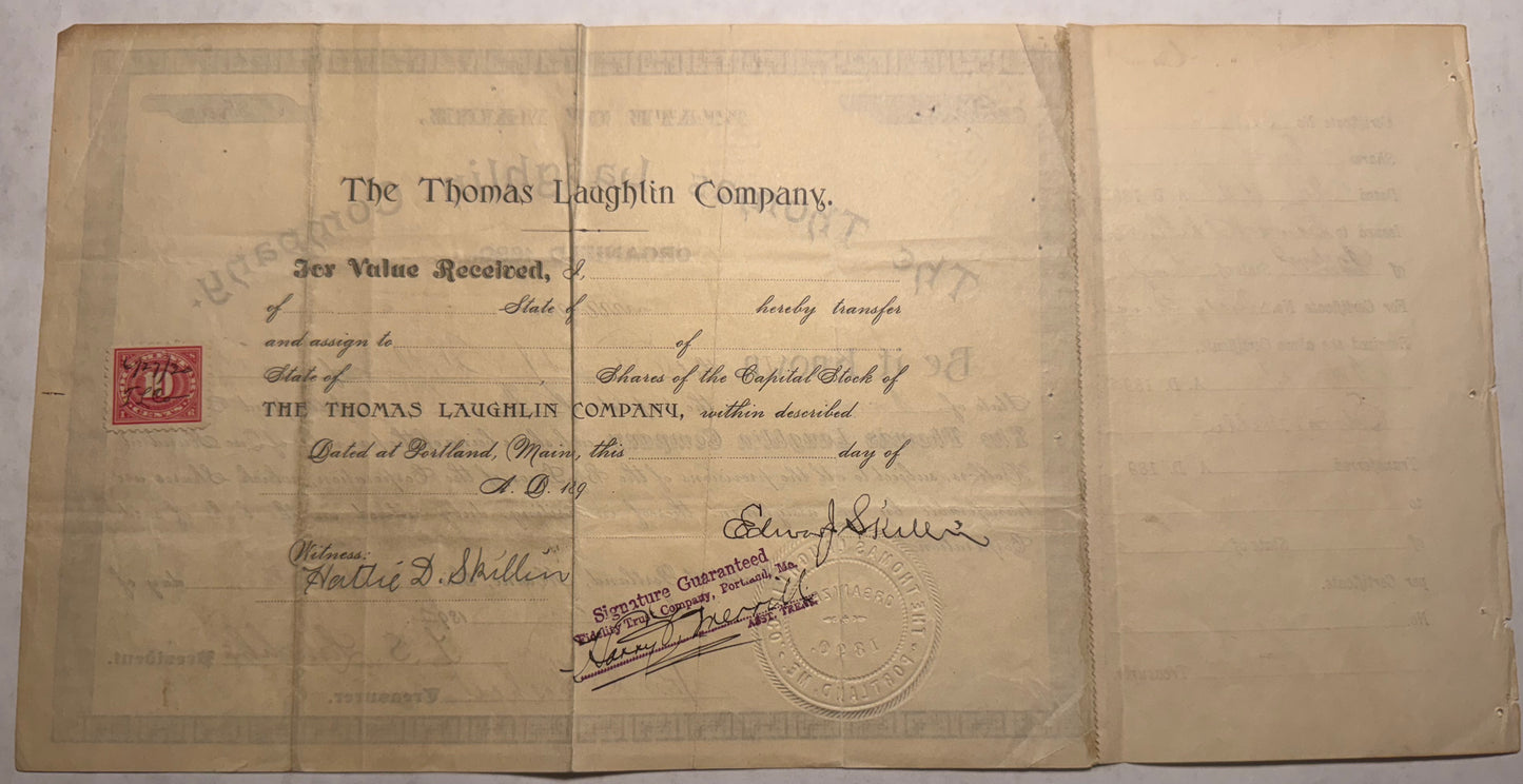 The Thomas Laughlin Company Stock Certificate (from 1891 with signatures!)