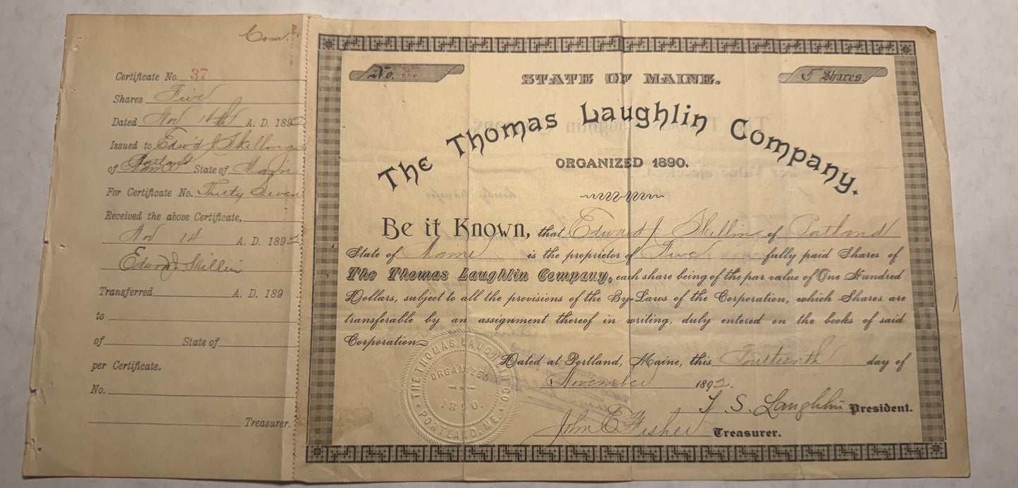 ertificate from the Thomas Laughlin Company issued in 1981